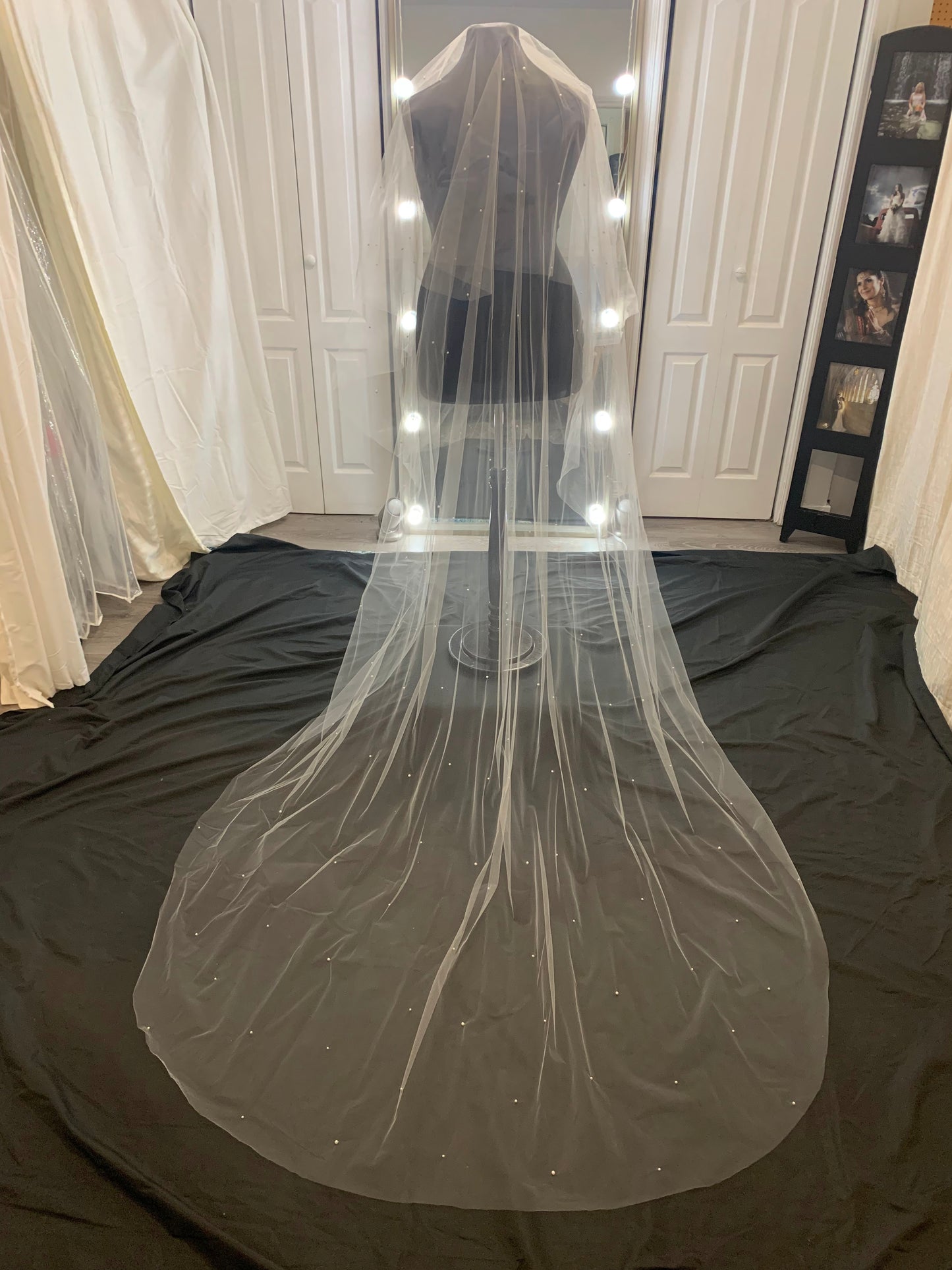 Veil 510a: Cut Edge Chapel Veil with Scattered Pearls