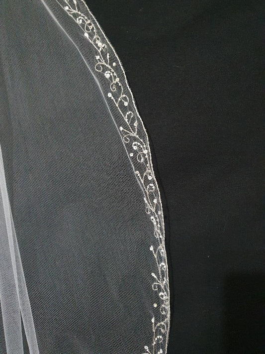 Veil 250misc: Light Ivory Fingertip Veils with Embroidery and Beading