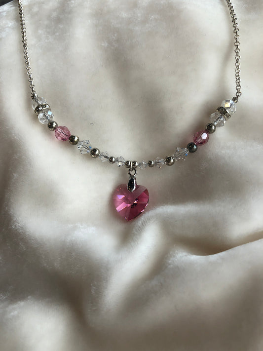 Pink Crystal Heart Necklace