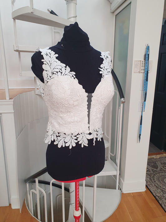 Top 7: EcoChic Bridal/Mikaella lace with plunging V, adjustable 28-31