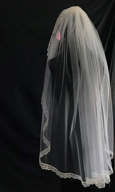 Veil 130lace a: Fingertip lace edge ivory/dark ivory
