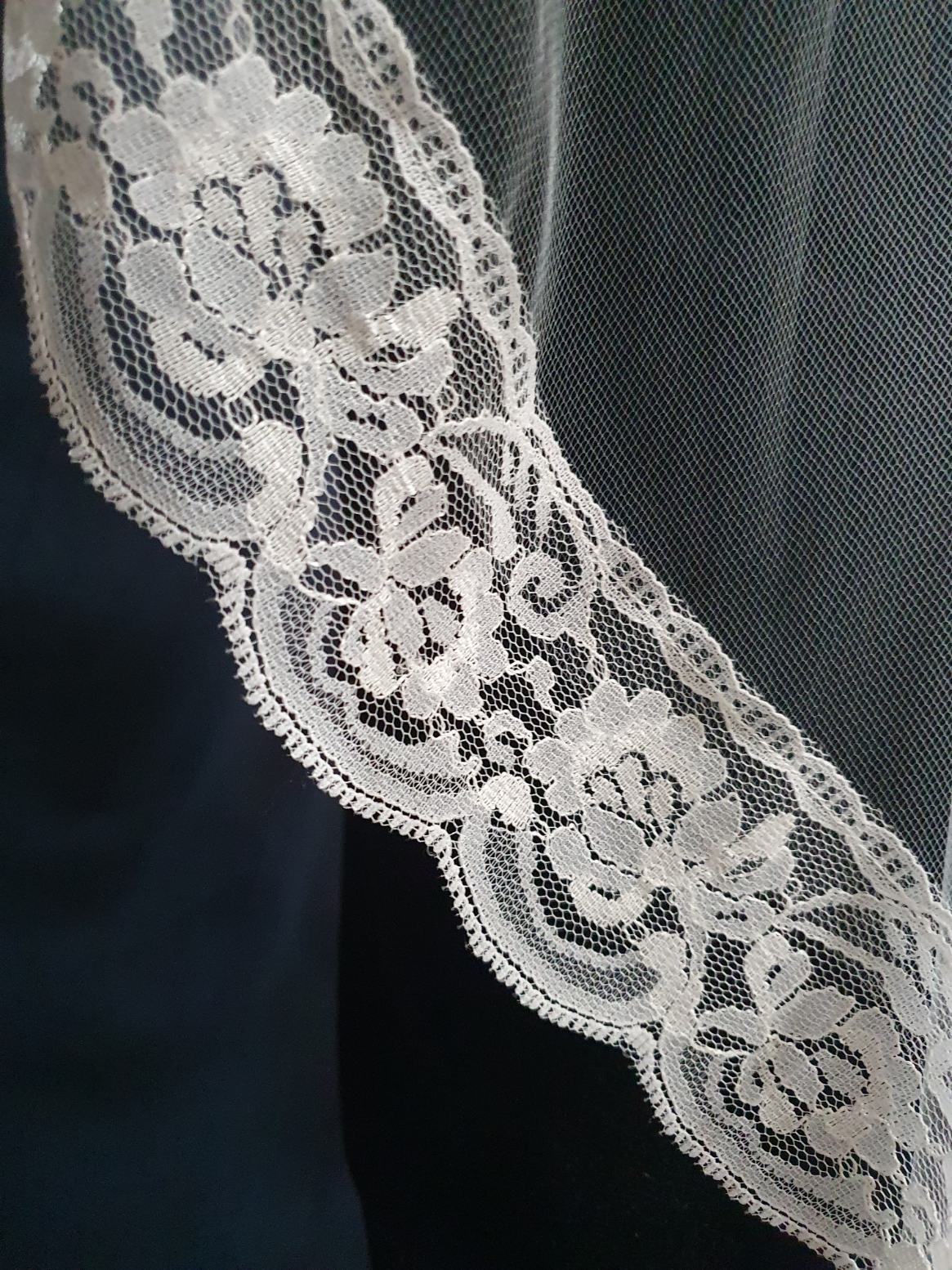 Veil 130lace c: Fingertip length with Lace trim