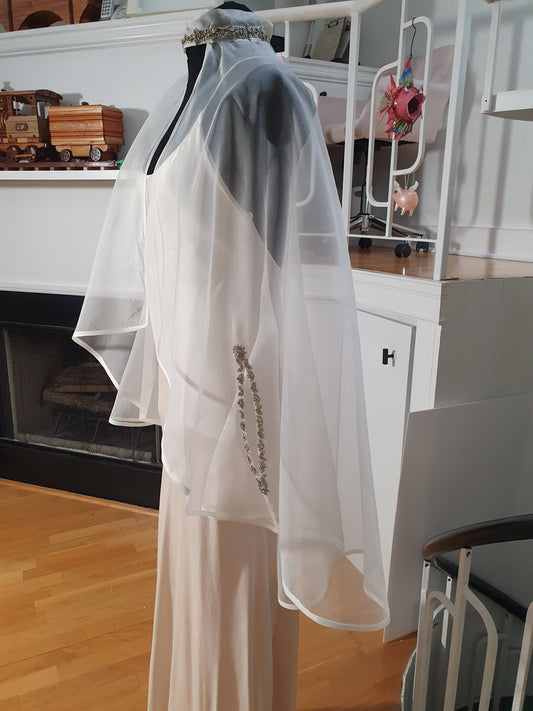 VC9: Silk organza veil cape with crystal details at neck and arm holes