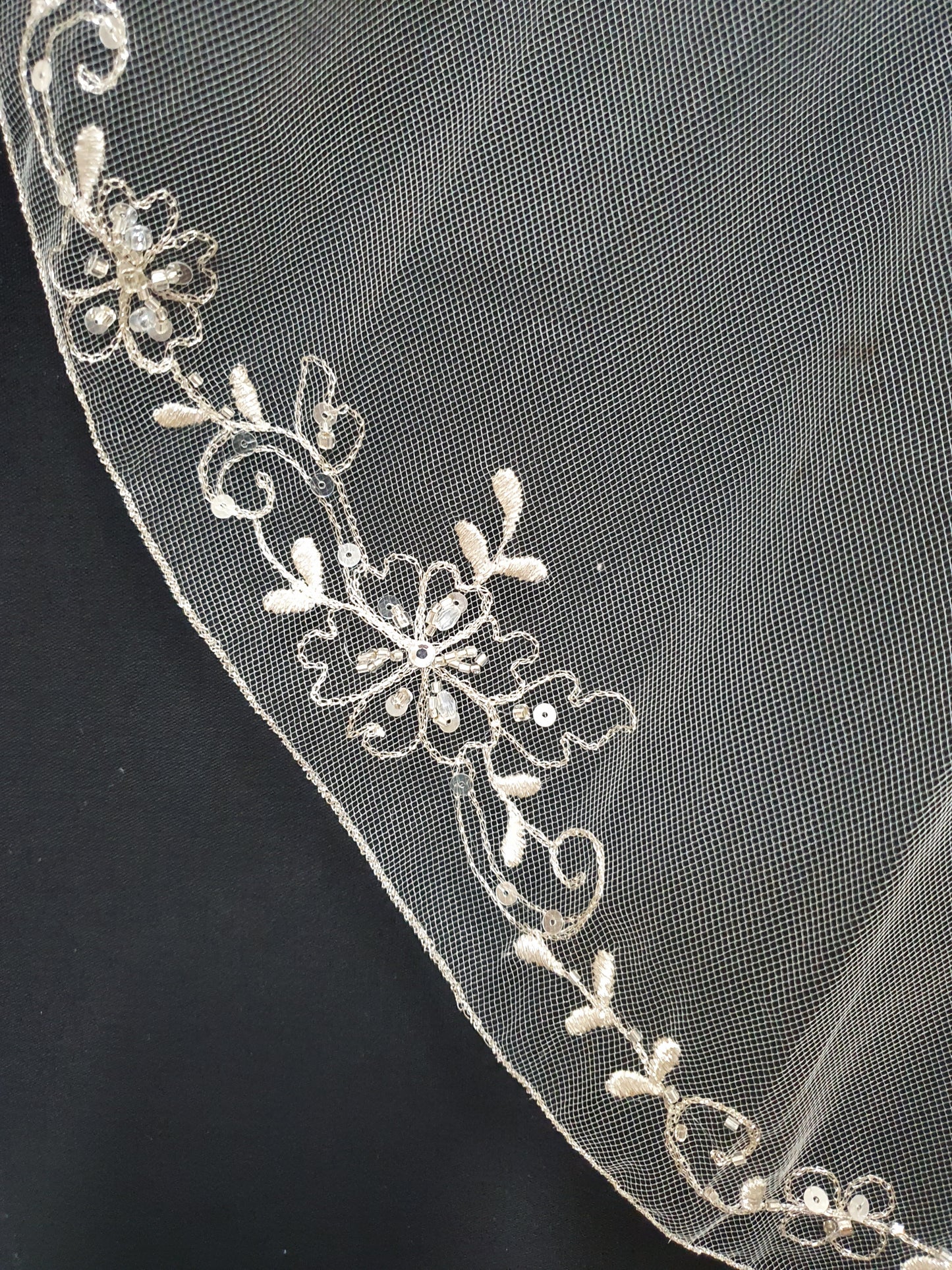 Veil 250misc: Light Ivory Fingertip Veils with Embroidery and Beading