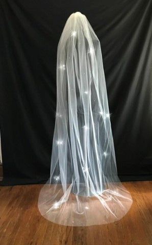 Veil 610b: Cut edge cathedral veil with scattered Swarovski crystals